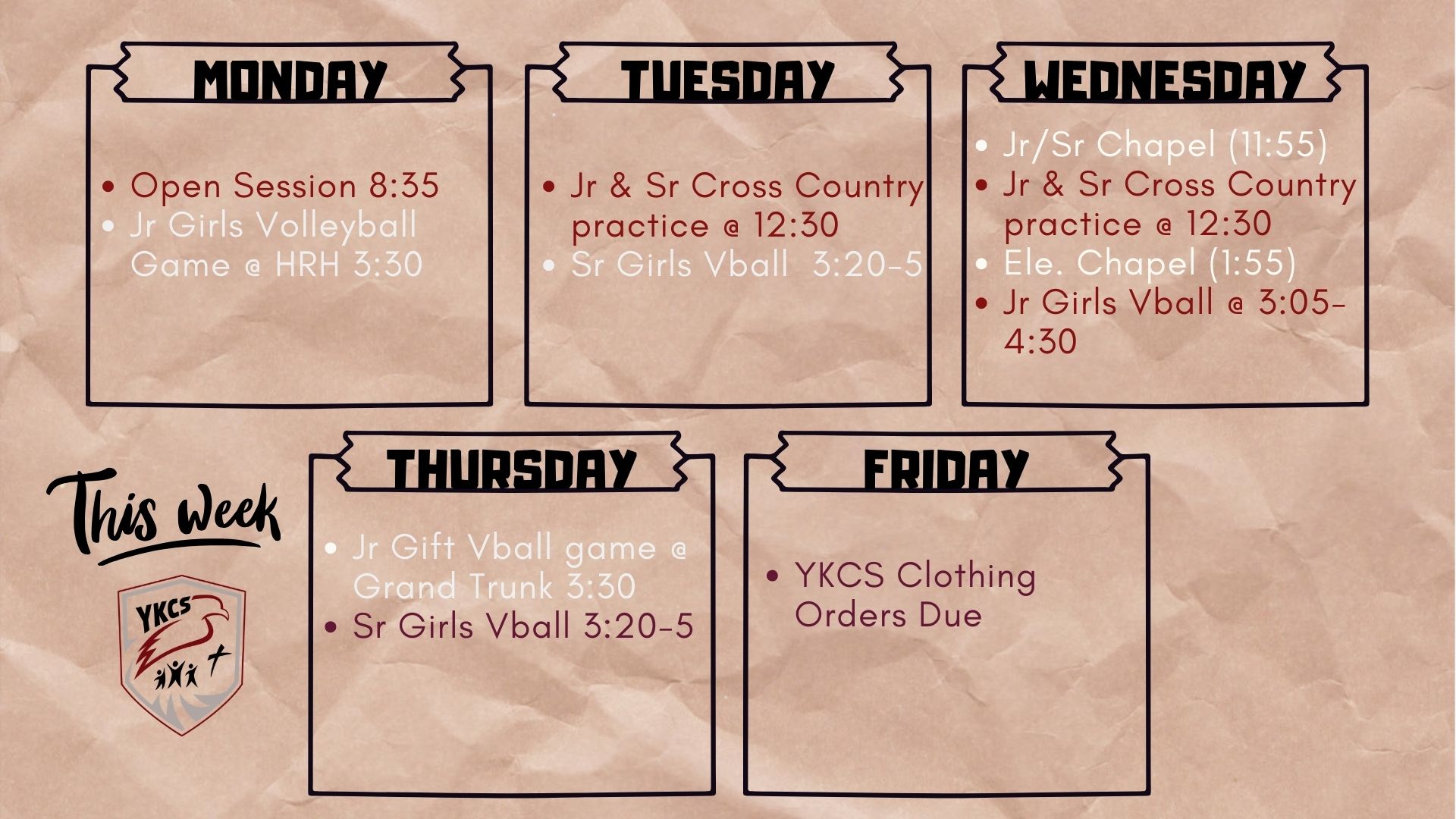 What's Happening at YKCS this week (October 2)